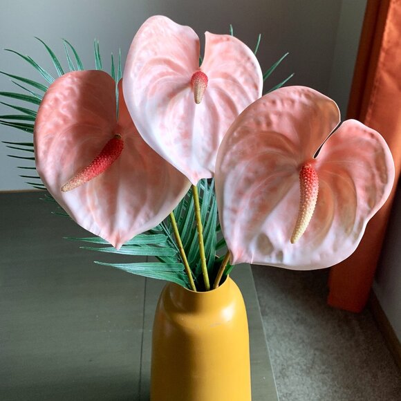 Gorgeous 3 Stems 22.5" Artificial Faux Multicolor Variegated Anthurium Flowers - Picture 10 of 16